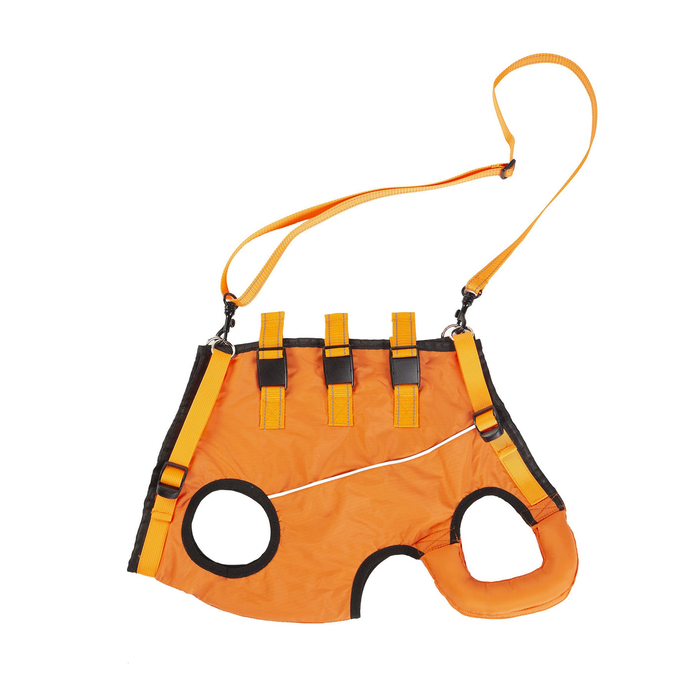 Orange full-body mobility support harness for senior dogs