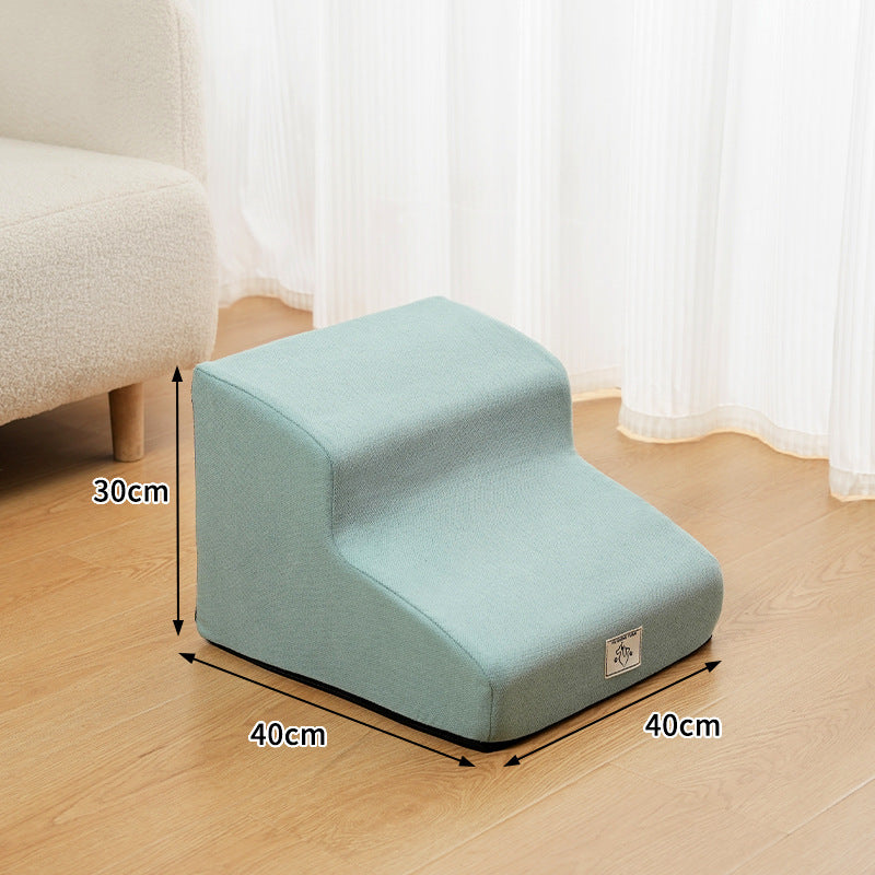 Sky blue two-step gentle-slope foam dog stairs, 15.7 by 15.7 by 11.8 inches