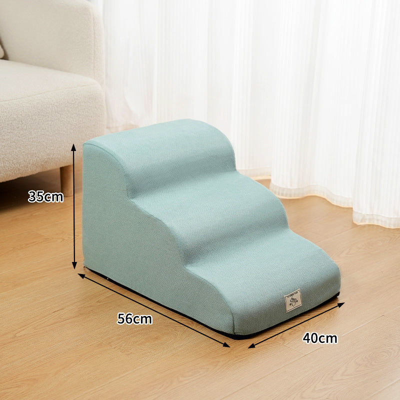 Sky blue three-step gentle-slope foam dog stairs, 22 by 15.7 by 13.8 inches