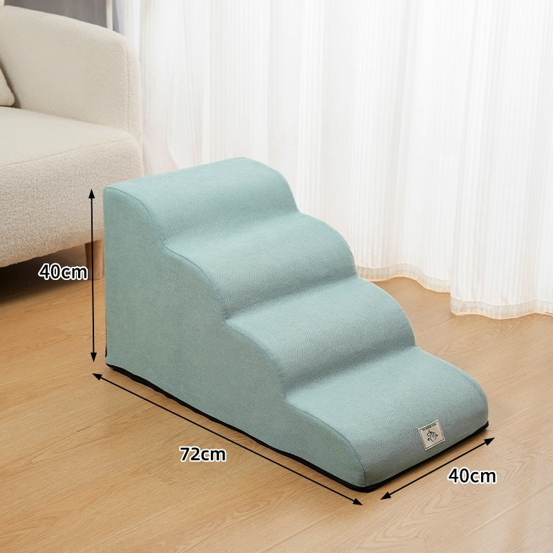 Sky blue four-step gentle-slope foam dog stairs, 28.3 by 15.7 by 15.7 inches