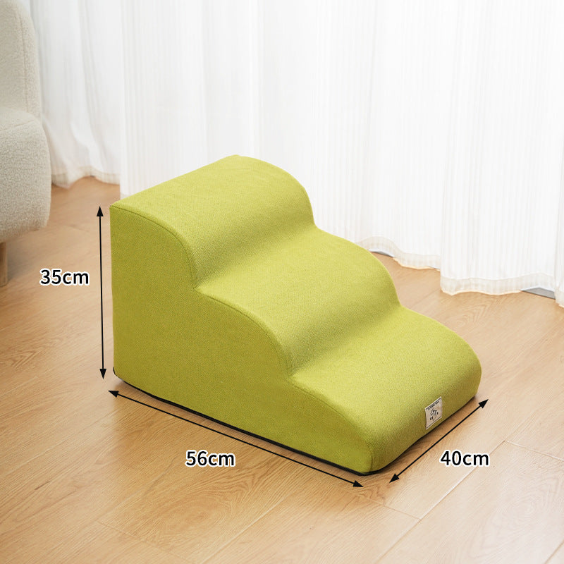 Lime green three-step gentle-slope foam dog stairs, 22 by 15.7 by 13.8 inches