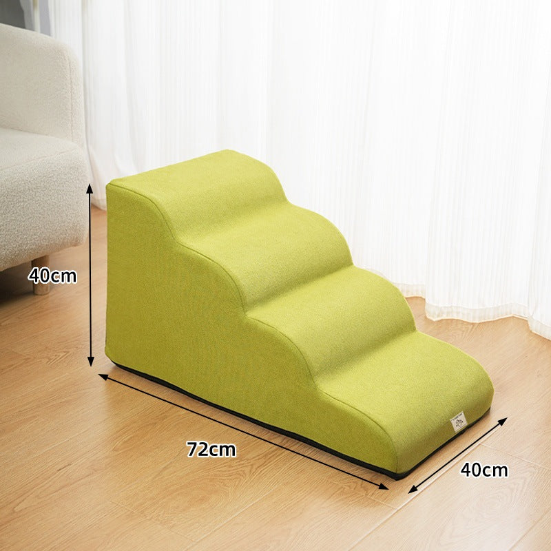 Lime green four-step gentle-slope foam dog stairs, 28.3 by 15.7 by 15.7 inches