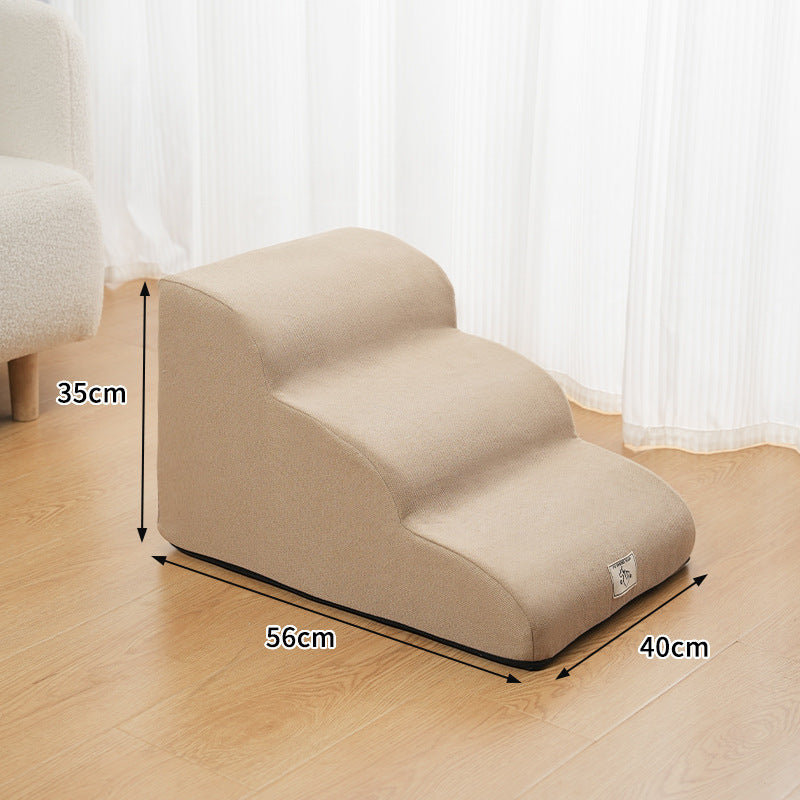 Khaki three-step gentle-slope foam dog stairs, 22 by 15.7 by 13.8 inches