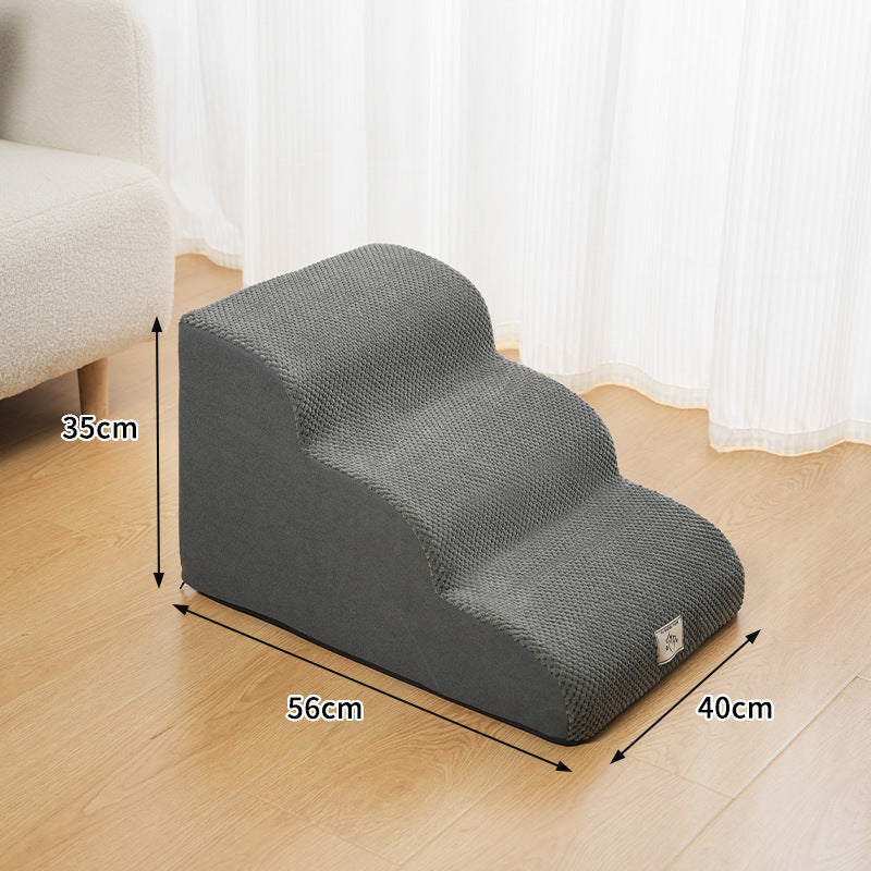 Smoke gray three-step gentle-slope foam dog stairs, 22 by 15.7 by 13.8 inches