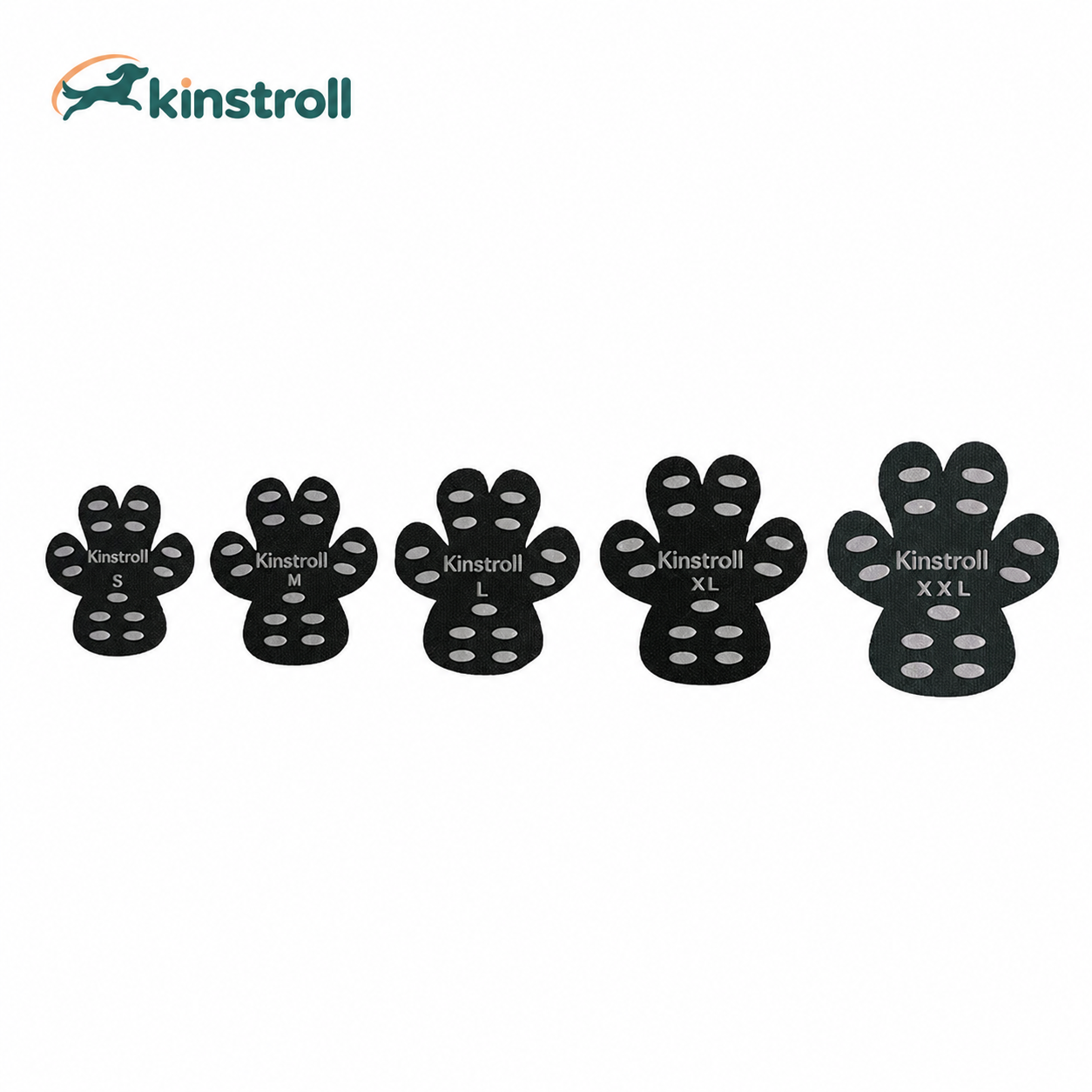 Kinstroll black senior dog paw grip pads size guide, S to XXL