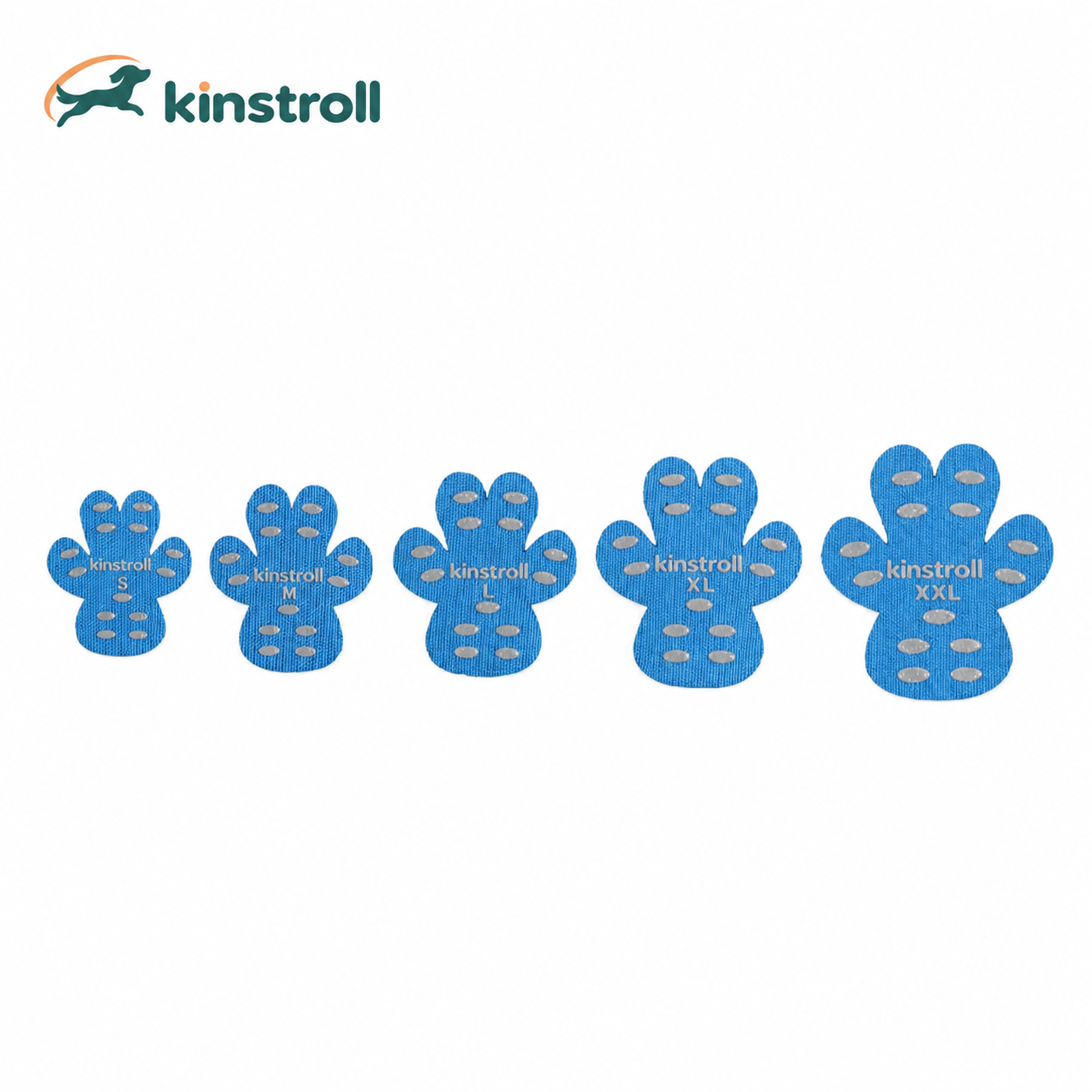 Kinstroll blue senior dog paw grip pads size guide, S to XXL