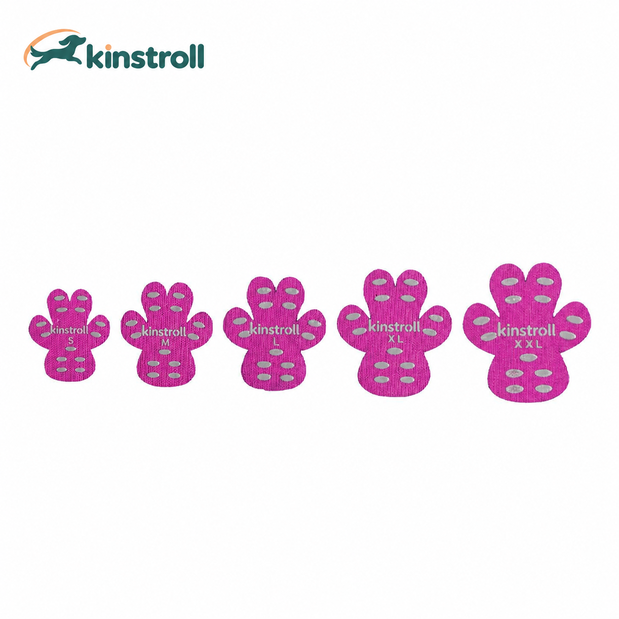 Kinstroll pink senior dog paw grip pads size guide, S to XXL