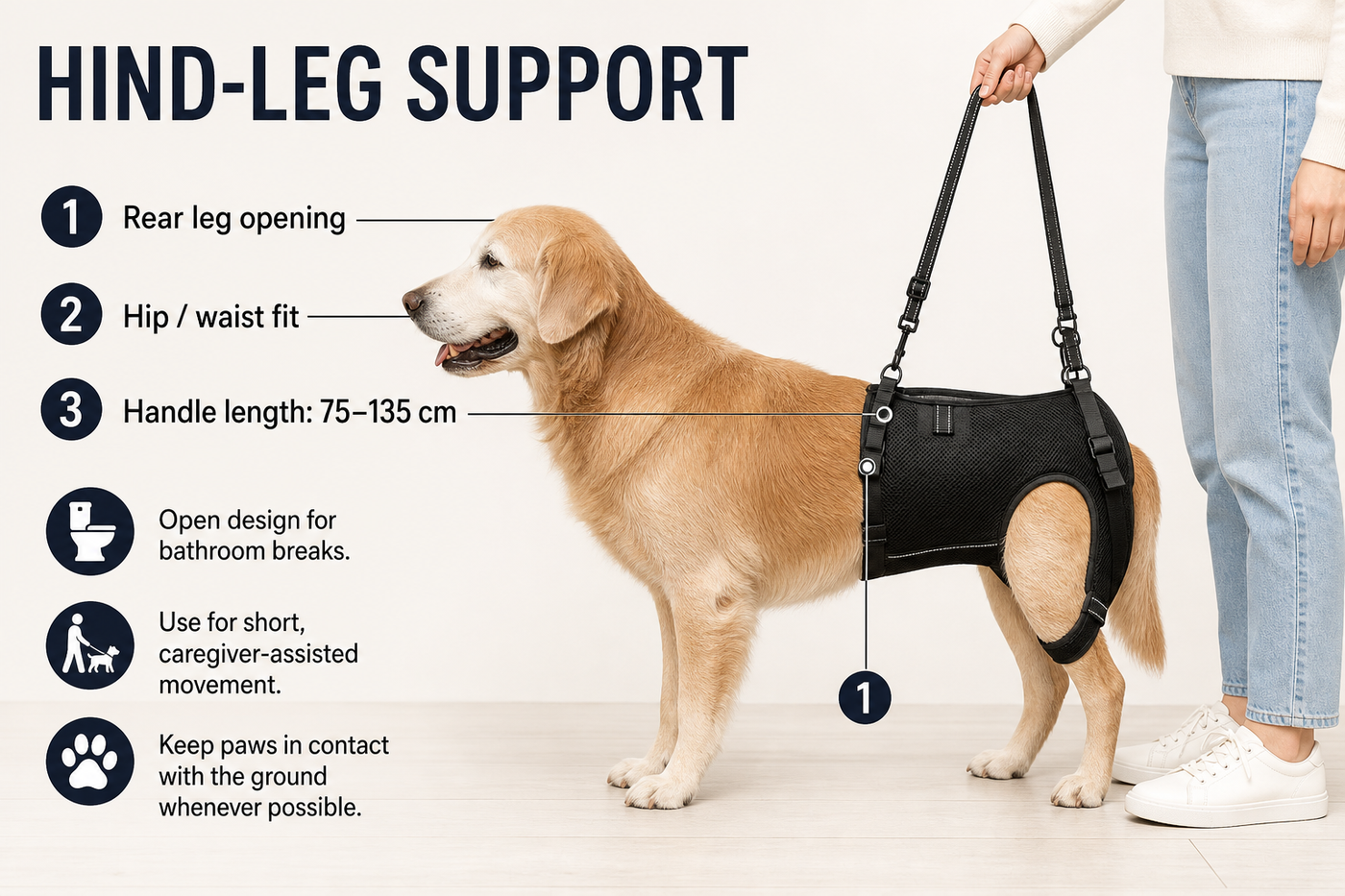 Kinstroll rear support harness fit and use guide for senior dogs