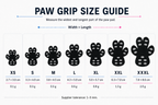 Four-step application guide: trim paw hair, clean and dry pads, peel backing, and press grip pad