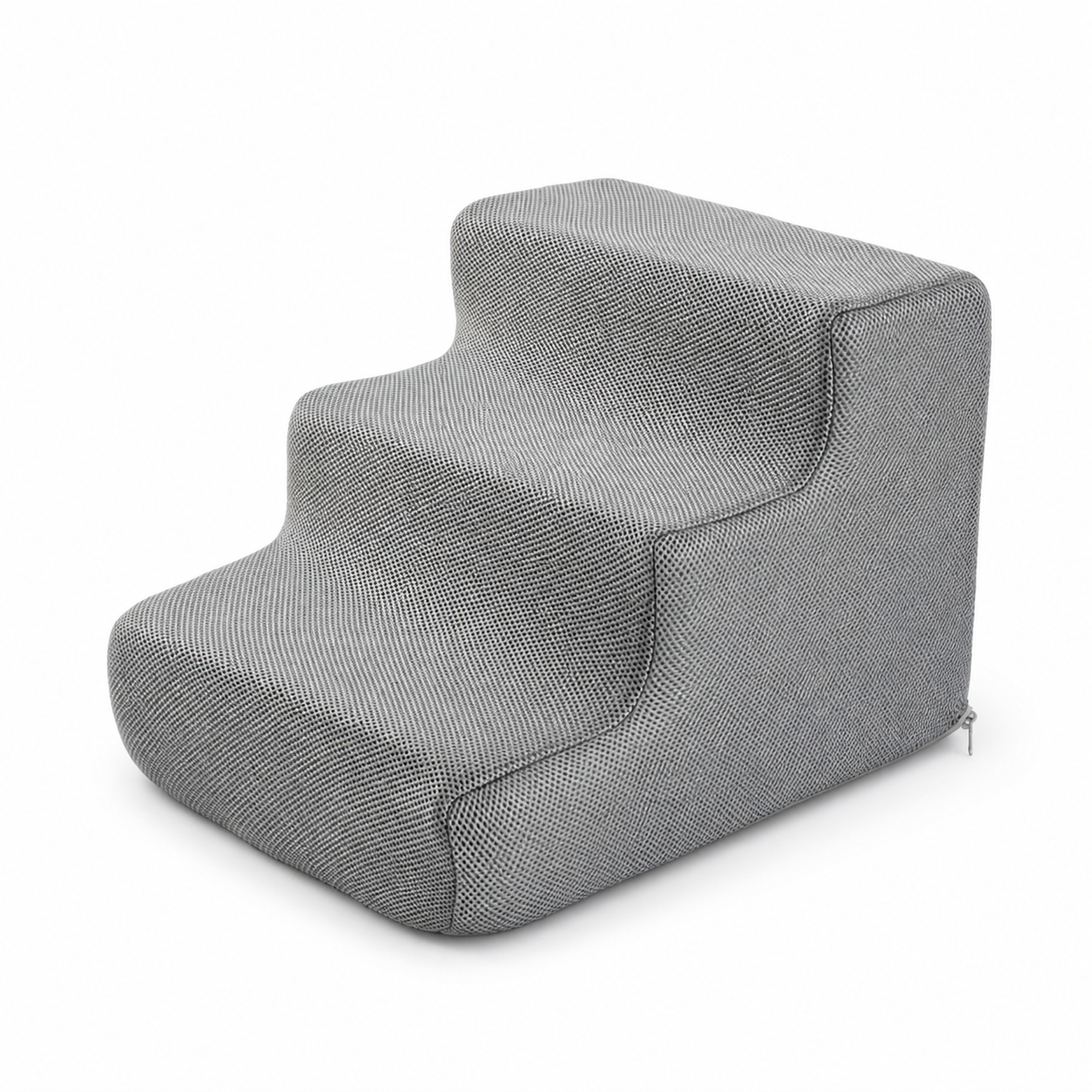 Gray classic three-step foam dog stairs, 15.7 by 13.4 by 11.8 inches